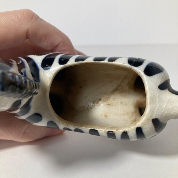 Vintage‎ MCM Porcelain Zebra Planter Made in Japan Black & White 5 x 6" Flaw - Picture 7 of 9